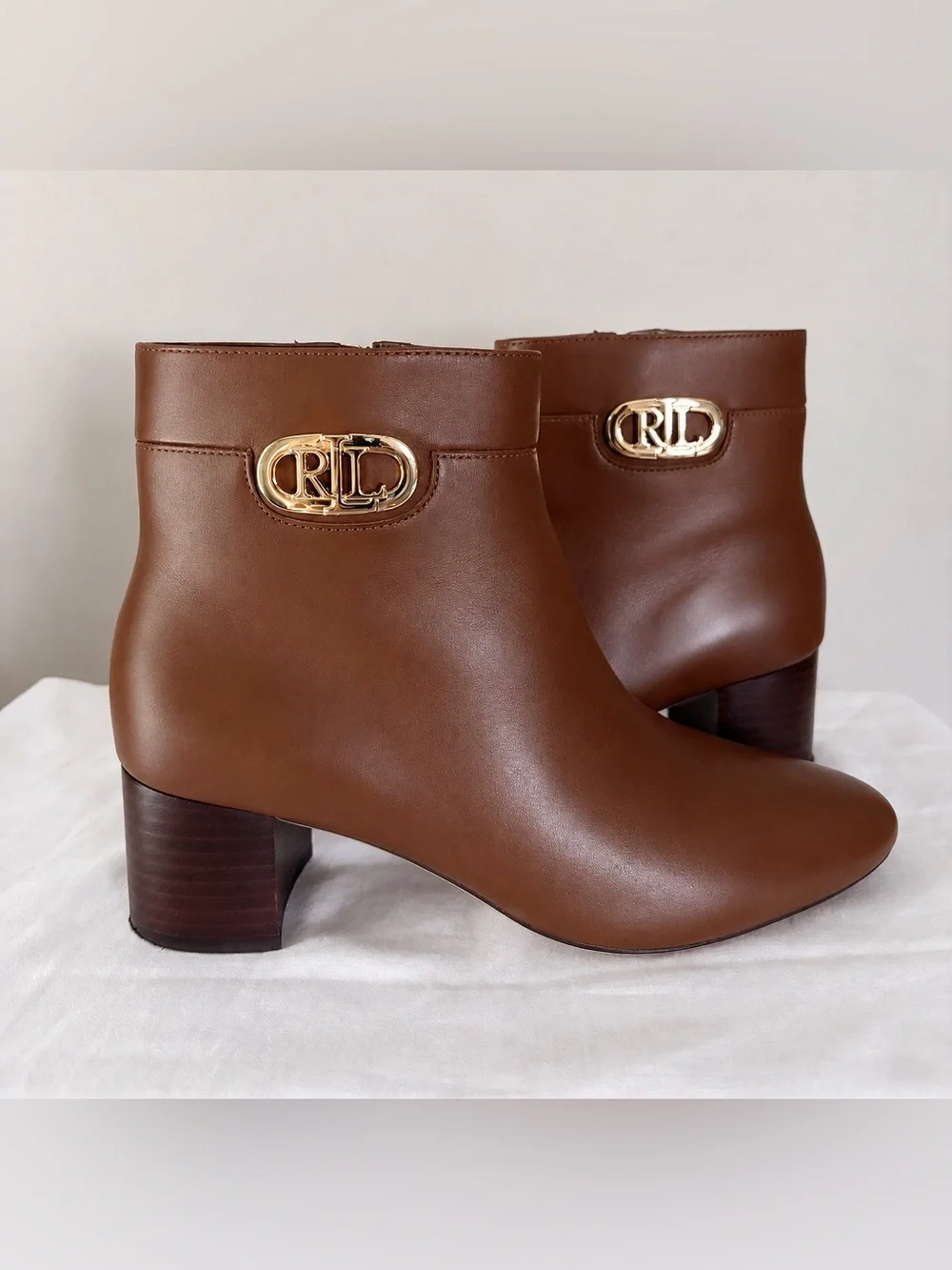 Ralph Lauren “Wynne” Tan Leather Ankle Boots
